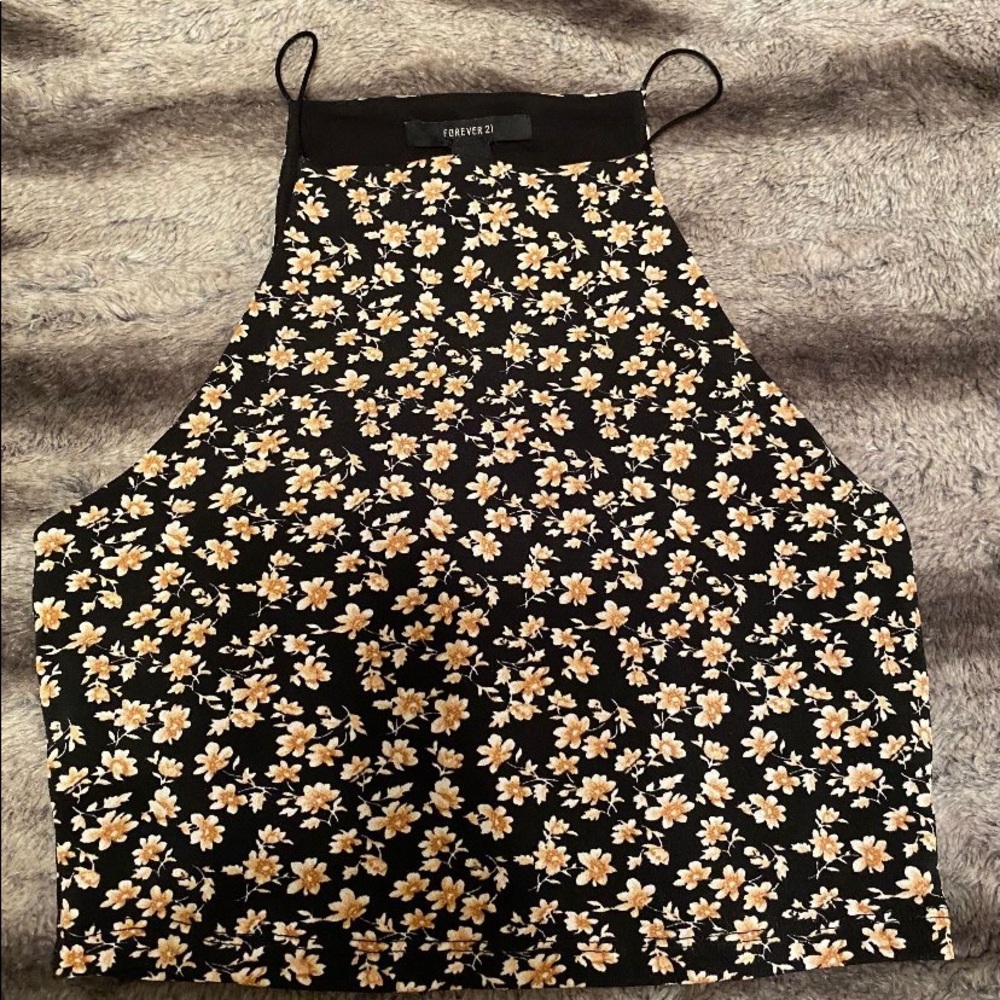 Forever 21 Floral Spandex Crop Top Halter